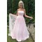 A-Line Long Pink Strapless Lace and Tulle Prom Dresses Formal Evening Gowns 901747