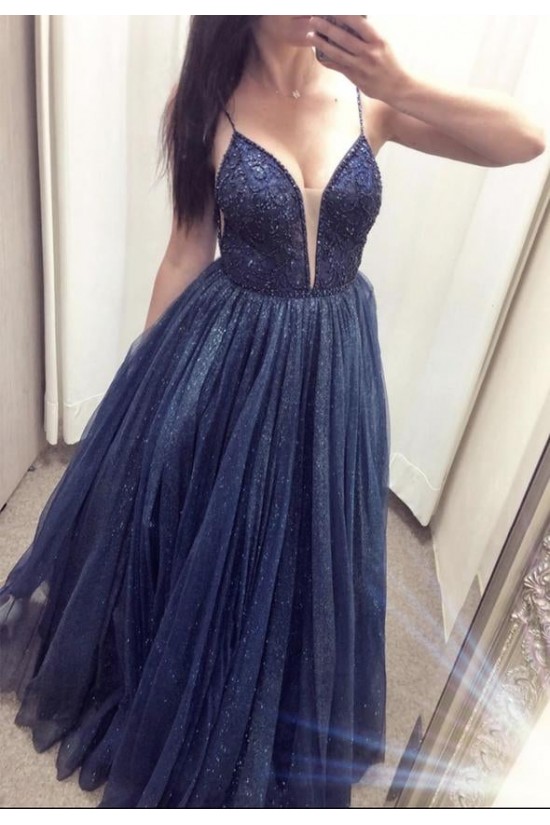 Long Navy Blue Tulle Sparkle Prom Dresses Formal Evening Gowns 901748 Long Navy Blue Tulle Sparkle Prom Dresses Formal Evening Gowns 901748