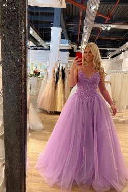 A-Line Beaded Lace and Tulle Prom Dresses Formal Evening Gowns 901751