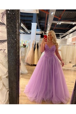A-Line Beaded Lace and Tulle Prom Dresses Formal Evening Gowns 901751