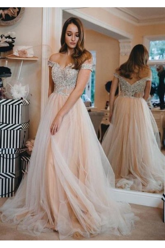 A-Line Lace and Tulle Long Prom Dresses Formal Evening Gowns 901752 A-Line Lace and Tulle Long Prom Dresses Formal Evening Gowns 901752