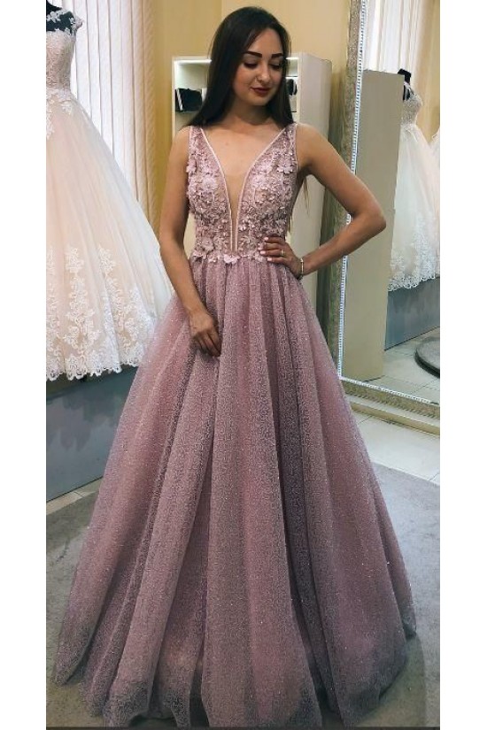 A-Line Lace and Tulle Long Prom Dresses Formal Evening Gowns 901753 A-Line Lace and Tulle Long Prom Dresses Formal Evening Gowns 901753