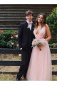 A-Line Long Pink Tulle Prom Dresses Formal Evening Gowns 901755