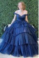 A-Line Fuchsia Tulle Long Prom Dresses Formal Evening Gowns 901759