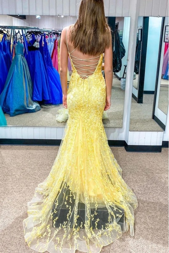 Long Yellow Mermaid Lace Prom Dresses Formal Evening Gowns 901764 Long Yellow Mermaid Lace Prom Dresses Formal Evening Gowns 901764