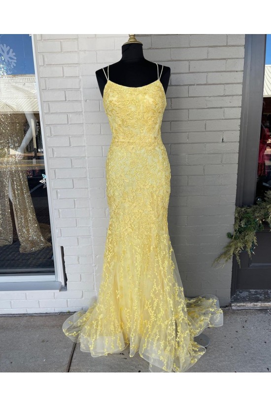 Long Yellow Mermaid Lace Prom Dresses Formal Evening Gowns 901764 Long Yellow Mermaid Lace Prom Dresses Formal Evening Gowns 901764