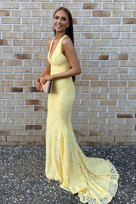 Long Yellow Mermaid Lace Prom Dresses Formal Evening Gowns 901765 Long Yellow Mermaid Lace Prom Dresses Formal Evening Gowns 901765