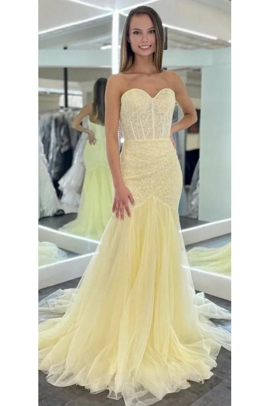 Long Yellow Mermaid Lace Sweetheart Prom Dresses Formal Evening Gowns 901766 Long Yellow Mermaid Lace Sweetheart Prom Dresses Formal Evening Gowns 901766