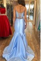Long Blue Mermaid Two Pieces Prom Dresses Formal Evening Gowns 901777