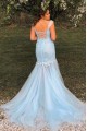 Long Blue Mermaid Lace and Tulle Prom Dresses Formal Evening Gowns 901779