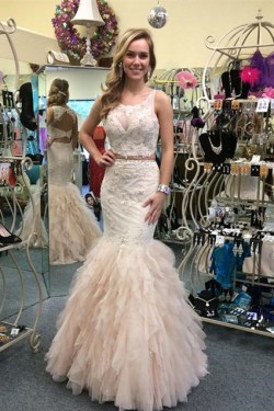 Mermaid Two Pieces Lace and Tulle Prom Dresses Formal Evening Gowns 901781