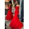 Long Red Mermaid Lace and Tulle Prom Dresses Formal Evening Gowns 901784