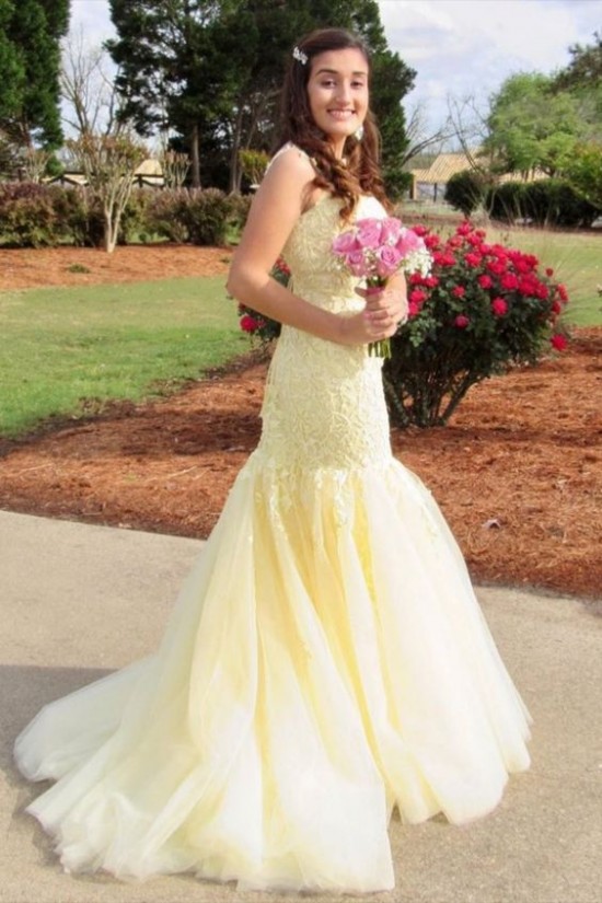 Long Mermaid Lace and Tulle Prom Dresses Formal Evening Gowns 901787