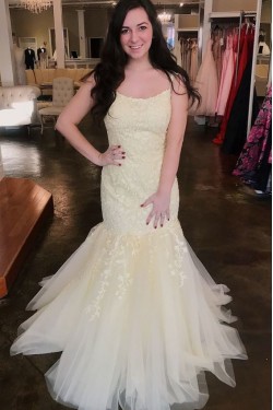 Long Mermaid Lace and Tulle Prom Dresses Formal Evening Gowns 901787