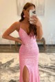 Long Pink Sparkle Sequins Prom Dresses Formal Evening Gowns 901791