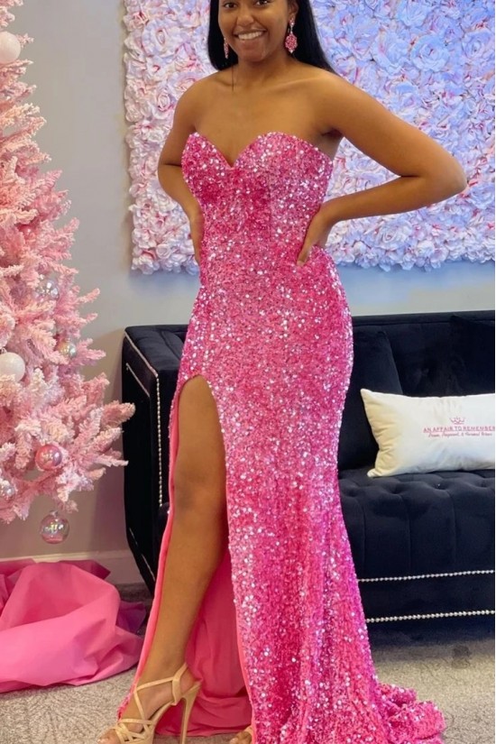Long Fuchsia Sweetheart Sparkle Sequins Prom Dresses Formal Evening Gowns 901792