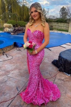 Long Fuchsia Sweetheart Sparkle Sequins Prom Dresses Formal Evening Gowns 901792