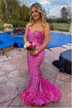 Long Fuchsia Sweetheart Sparkle Sequins Prom Dresses Formal Evening Gowns 901792