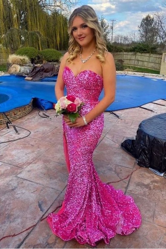 Long Fuchsia Sweetheart Sparkle Sequins Prom Dresses Formal Evening Gowns 901792