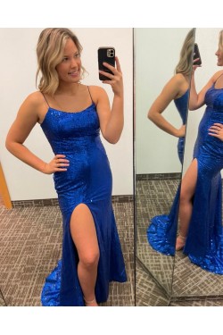 Long Royal Blue Sparkle Sequins Prom Dresses Formal Evening Gowns 901801