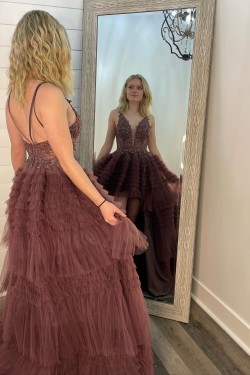 High Low Lace and Tulle Prom Dresses Formal Evening Gowns 901802