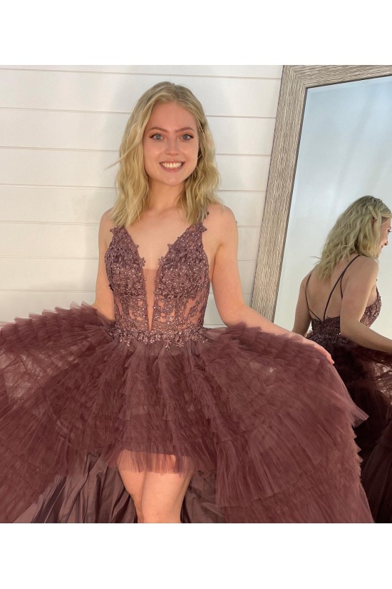 High Low Lace and Tulle Prom Dresses Formal Evening Gowns 901802