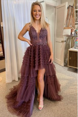 High Low Lace and Tulle Prom Dresses Formal Evening Gowns 901802