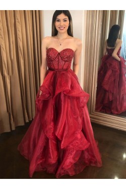 A-Line Long Burgundy Sweetheart Prom Dresses Formal Evening Gowns 901804