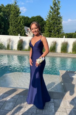 Long Navy Blue Mermaid Prom Dresses Formal Evening Gowns 901806