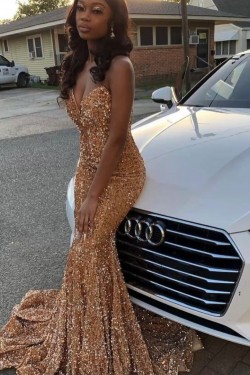 Elegant Mermaid Sequins Long Prom Dresses Formal Evening Gowns 901873