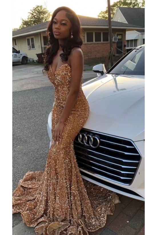 Elegant Mermaid Sequins Long Prom Dresses Formal Evening Gowns 901873