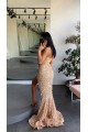 Sequins V Neck Long Prom Dresses Formal Evening Gowns with Slit 901874