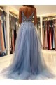 Elegant A-Line Long Blue Prom Dresses Formal Evening Gowns 901877