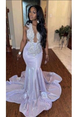 Mermaid Sparkle Lace Sleeveless Long Prom Dresses Formal Evening Dresses 901883