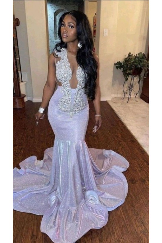 Mermaid Sparkle Lace Sleeveless Long Prom Dresses Formal Evening Dresses 901883