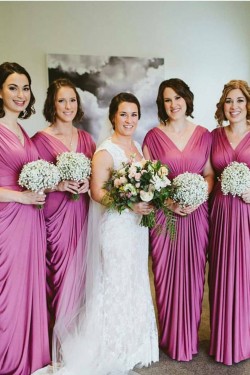 Sheath/Column Floor Length V Neck Long Bridesmaid Dresses 902002