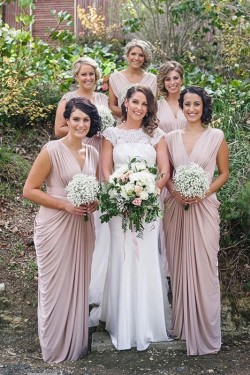 Sheath/Column Floor Length V Neck Long Bridesmaid Dresses 902002