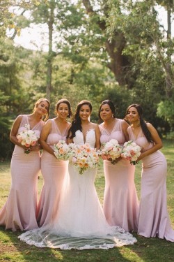 Long Pink Mermaid Floor Length Bridesmaid Dresses 902003