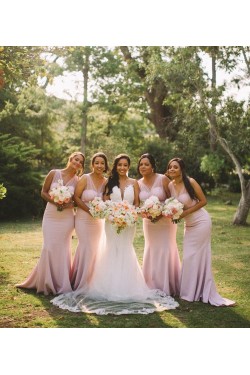 Long Pink Mermaid Floor Length Bridesmaid Dresses 902003