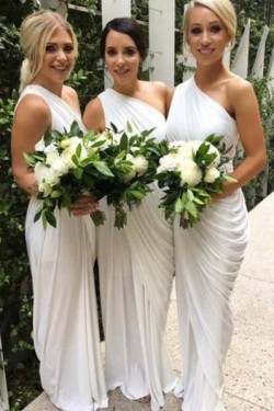 Sheath/Column Floor Length Long White Bridesmaid Dresses 902004