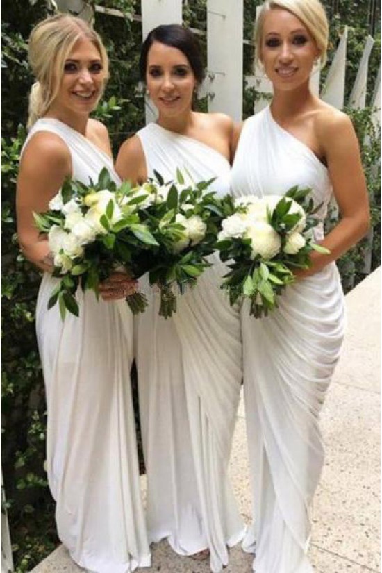 Sheath/Column Floor Length Long White Bridesmaid Dresses 902004