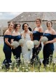 Mermaid Tea Length Off the Shoulder Navy Blue Bridesmaid Dresses 902005