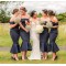 Mermaid Tea Length Off the Shoulder Navy Blue Bridesmaid Dresses 902005