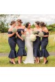 Mermaid Tea Length Off the Shoulder Navy Blue Bridesmaid Dresses 902005