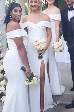 Long Green Off the Shoulder Floor Length Bridesmaid Dresses 902006