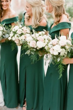 Long Green Off the Shoulder Floor Length Bridesmaid Dresses 902006