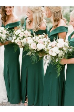 Long Green Off the Shoulder Floor Length Bridesmaid Dresses 902006
