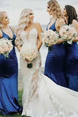 Long Royal Blue Mermaid Floor Length Bridesmaid Dresses 902007