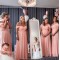 Long Pink Chiffon Off the Shoulder Bridesmaid Dresses 902009
