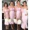Pink Tea Length One Shoulder Bridesmaid Dresses 902010